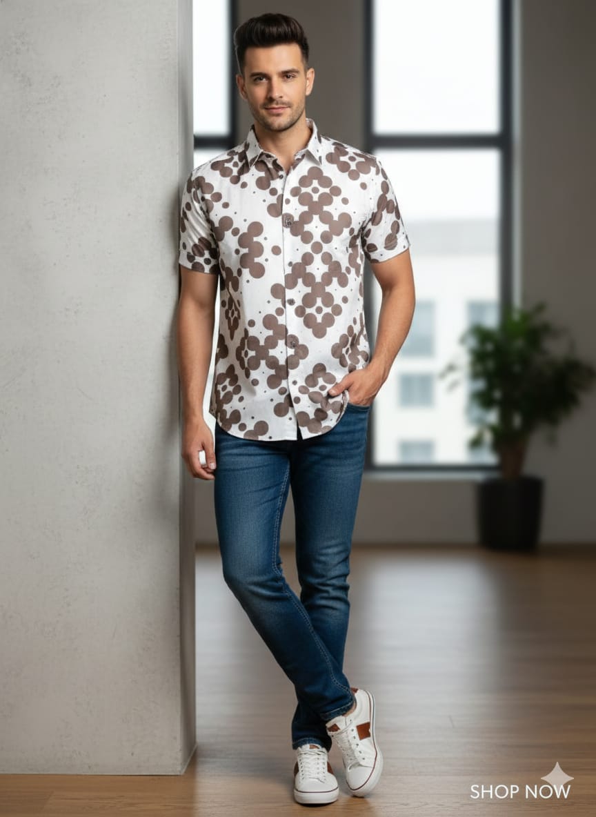 London Castle: Men's Printed Half-Sleeve Casual Shirt