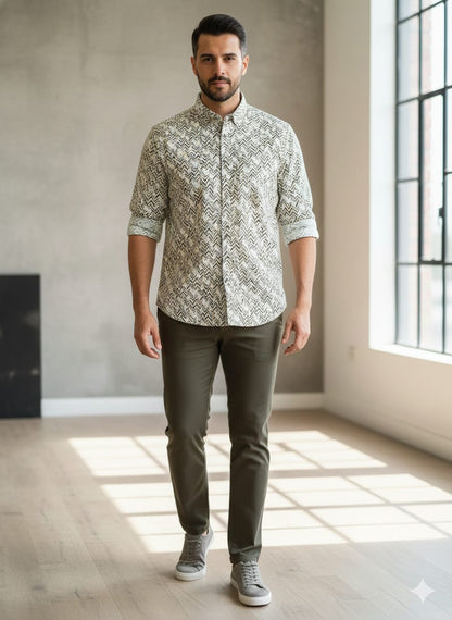 London Castle Men’s Textured Print Shirt