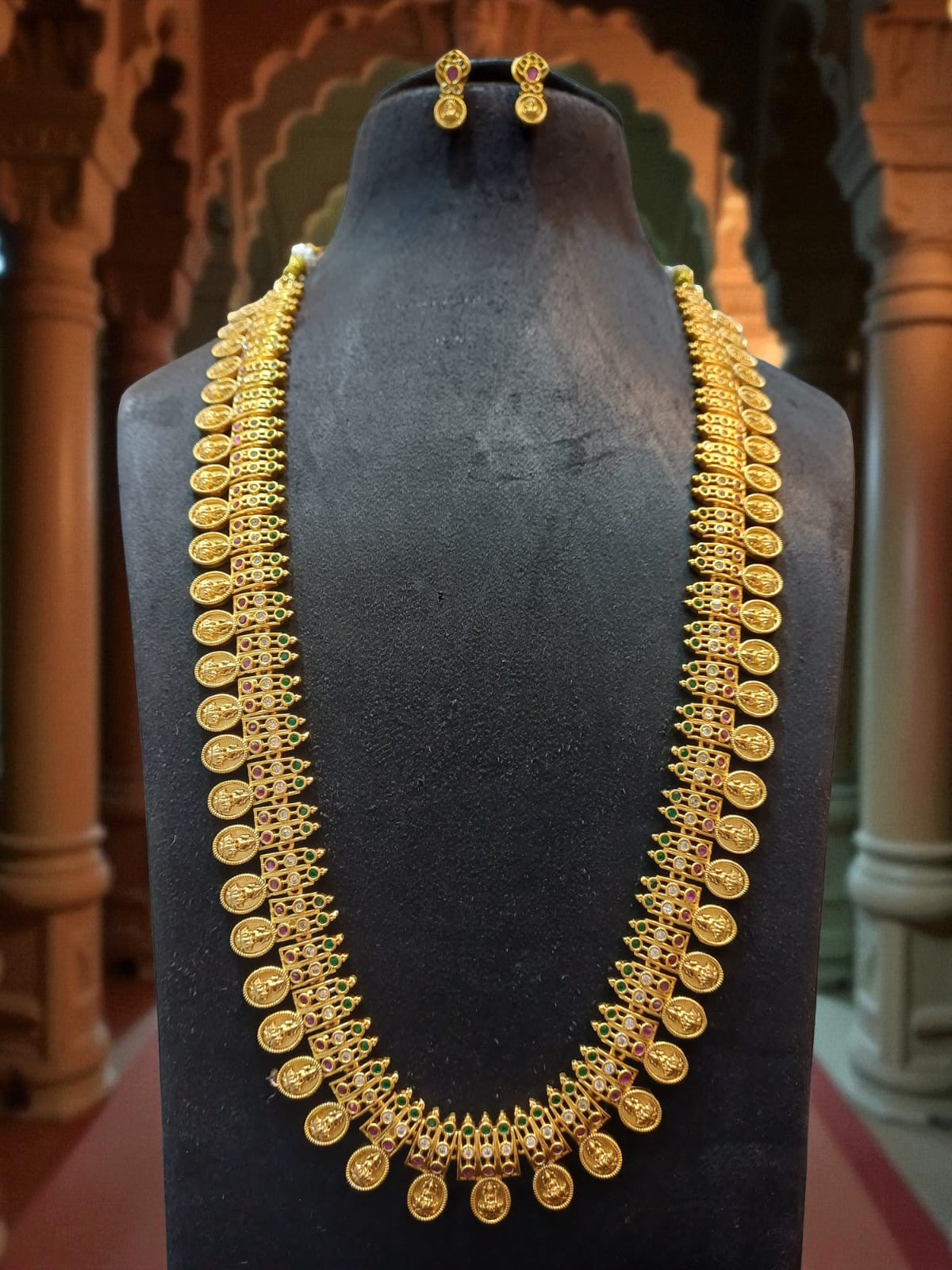 “Aarohi” Antique Gold Coin Temple Necklace Set