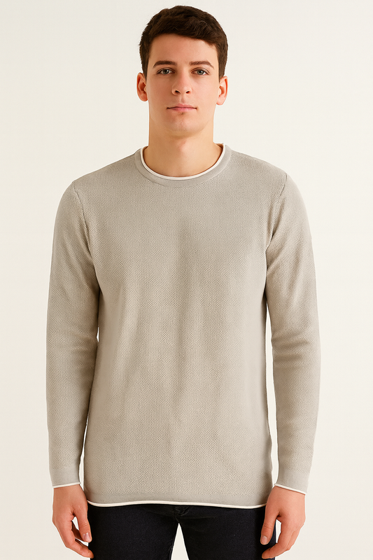 Men’s Solid Textured Crew Neck T-Shirt – Light Grey