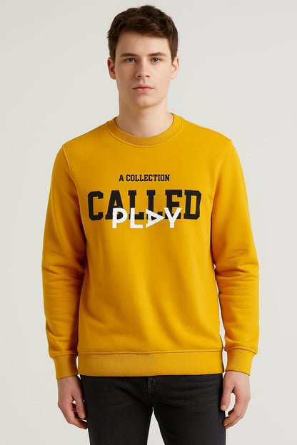 Men’s Printed Crew Neck Sweatshirt – Mustard Yellow