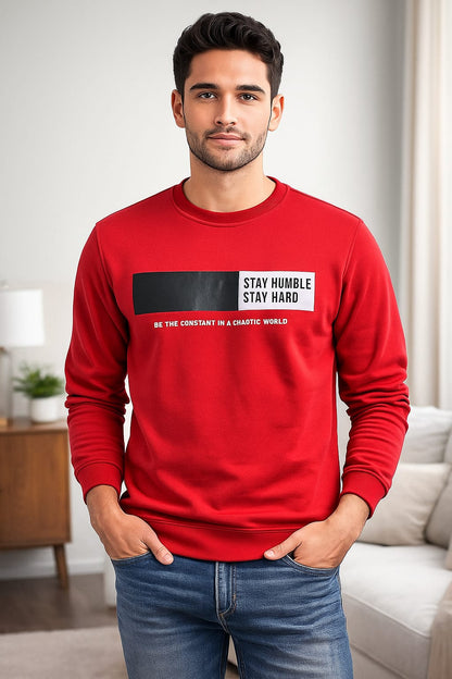Men’s Printed Crew Neck Sweatshirt – Red