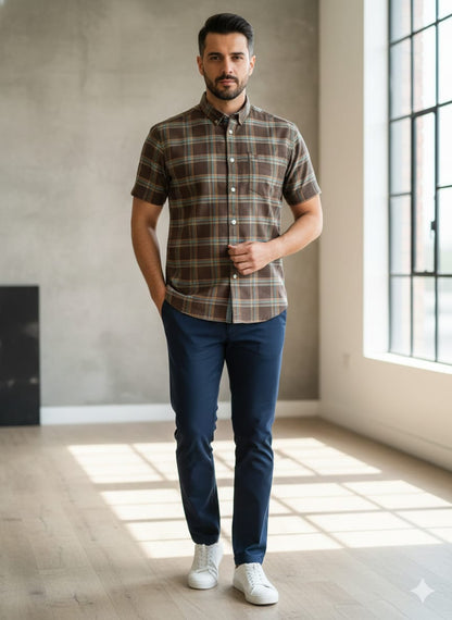 London Castle Men’s Checked Half-Sleeve Shirt