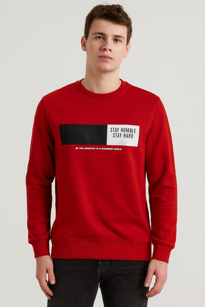 Men’s Printed Crew Neck Sweatshirt – Red