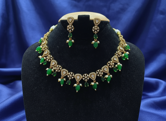 Premium CZ Necklace Set with Green Drops