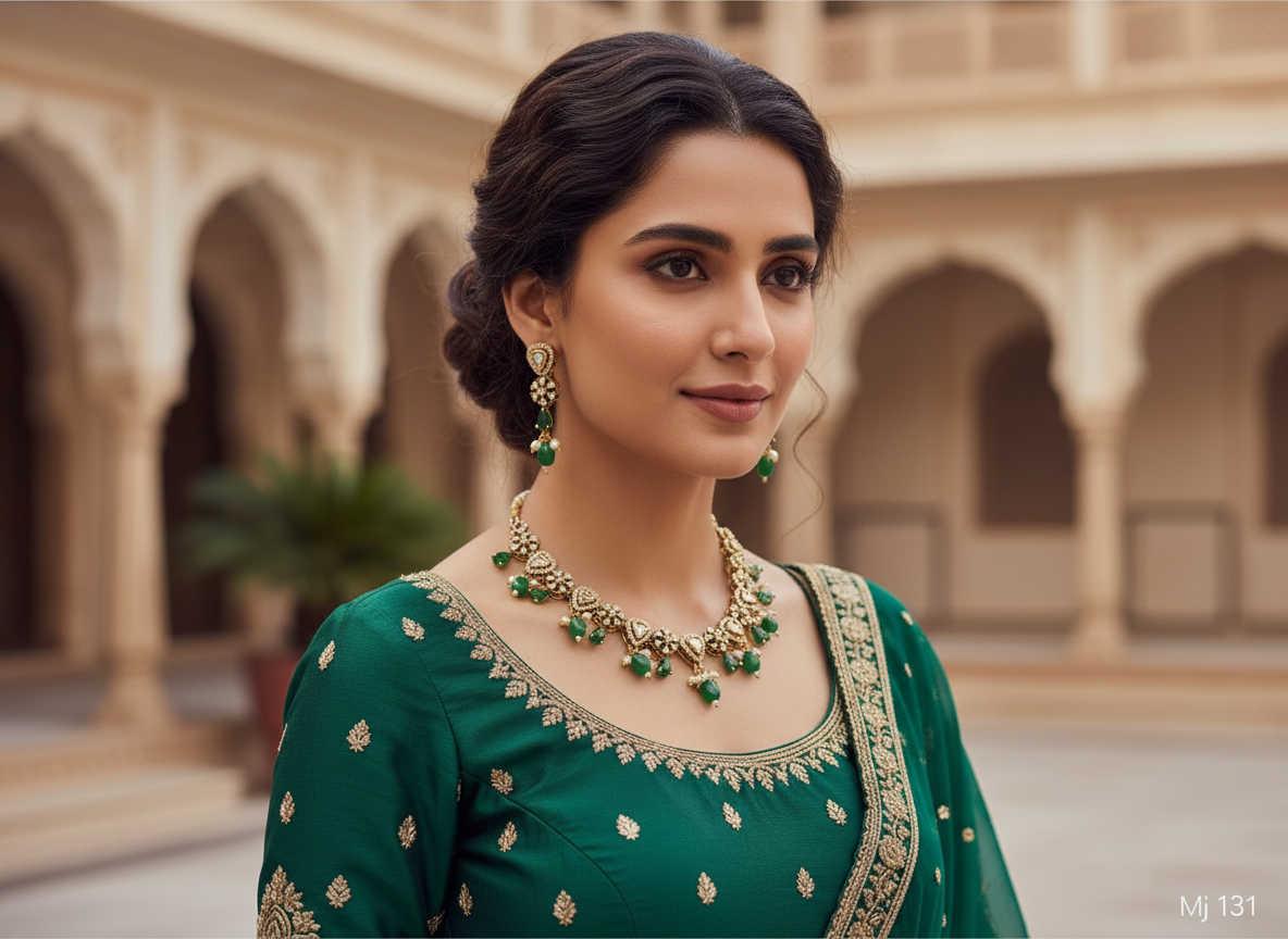 Premium CZ Necklace Set with Green Drops