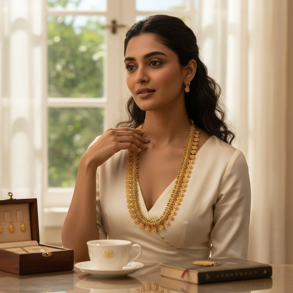 “Aarohi” Antique Gold Coin Temple Necklace Set