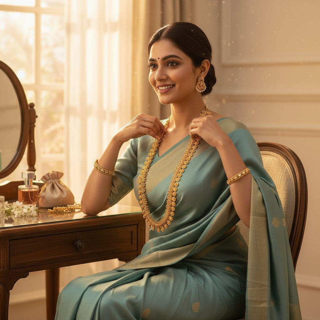 “Aarohi” Antique Gold Coin Temple Necklace Set